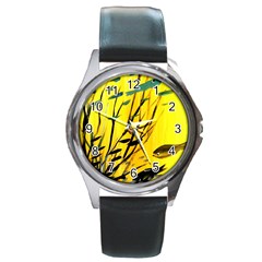 Yellow Dream Round Leather Watch (silver Rim)