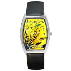 Yellow Dream Tonneau Leather Watch by pwpmall