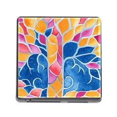 Yellow Blue Pink Abstract  Memory Card Reader With Storage (square)