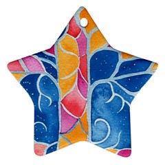 Yellow Blue Pink Abstract  Star Ornament