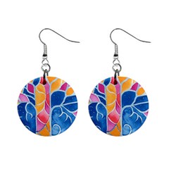 Yellow Blue Pink Abstract  Mini Button Earrings