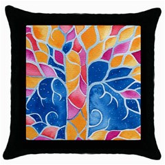 Yellow Blue Pink Abstract  Black Throw Pillow Case by OCDesignss