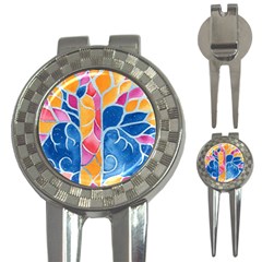 Yellow Blue Pink Abstract  Golf Pitchfork & Ball Marker