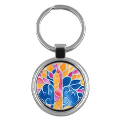 Yellow Blue Pink Abstract  Key Chain (round) by OCDesignss