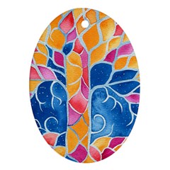 Yellow Blue Pink Abstract  Oval Ornament (two Sides)