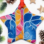 Yellow Blue Pink Abstract  Star Ornament (Two Sides) Front