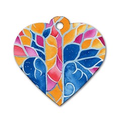 Yellow Blue Pink Abstract  Dog Tag Heart (one Sided)  by OCDesignss