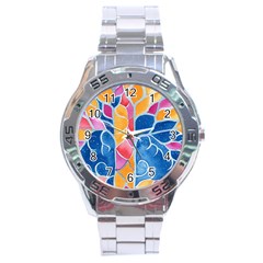 Yellow Blue Pink Abstract  Stainless Steel Watch