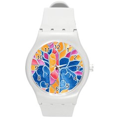 Yellow Blue Pink Abstract  Plastic Sport Watch (medium)