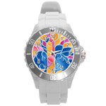 Yellow Blue Pink Abstract  Plastic Sport Watch (Large) Front