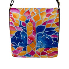 Yellow Blue Pink Abstract  Flap Closure Messenger Bag (l)