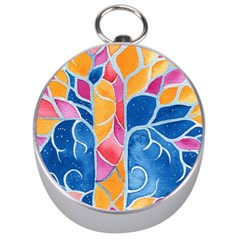 Yellow Blue Pink Abstract  Silver Compass by OCDesignss