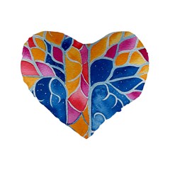 Yellow Blue Pink Abstract  Standard 16  Premium Flano Heart Shape Cushion 