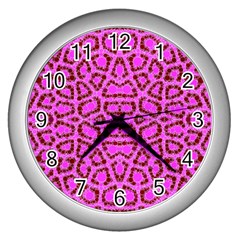 Florescent Pink Animal Print  Wall Clock (silver)