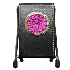 Florescent Pink Animal Print  Stationery Holder Clock