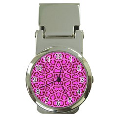 Florescent Pink Animal Print  Money Clip With Watch