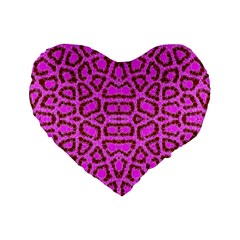 Florescent Pink Animal Print  Standard 16  Premium Heart Shape Cushion 