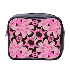 Powder Pink Black Abstract  Mini Travel Toiletry Bag (two Sides)