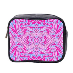 Trippy Florescent Pink Blue Abstract  Mini Travel Toiletry Bag (two Sides)