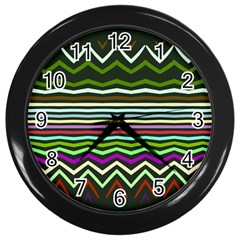 Chevrons And Distorted Stripes Wall Clock (black) by LalyLauraFLM