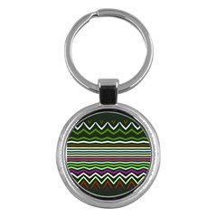 Chevrons And Distorted Stripes Key Chain (round)