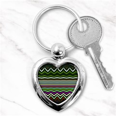 Chevrons And Distorted Stripes Key Chain (heart)