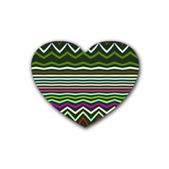 Chevrons And Distorted Stripes Rubber Coaster (heart) by LalyLauraFLM