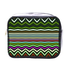 Chevrons And Distorted Stripes Mini Toiletries Bag (one Side)