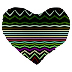 Chevrons And Distorted Stripes Large 19  Premium Heart Shape Cushion