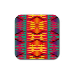 Colorful Tribal Texture Rubber Coaster (square) by LalyLauraFLM