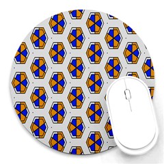 Orange Blue Honeycomb Pattern Round Mousepad