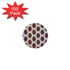 Orange Blue Honeycomb Pattern 1  Mini Button (100 Pack)  by LalyLauraFLM