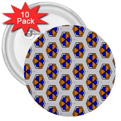 Orange Blue Honeycomb Pattern 3  Button (10 Pack) by LalyLauraFLM