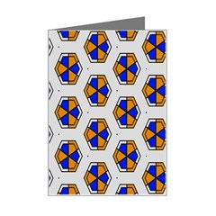 Orange Blue Honeycomb Pattern Mini Greeting Card by LalyLauraFLM