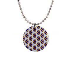 Orange Blue Honeycomb Pattern 1  Button Necklace by LalyLauraFLM