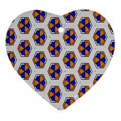 Orange Blue Honeycomb Pattern Heart Ornament (two Sides)