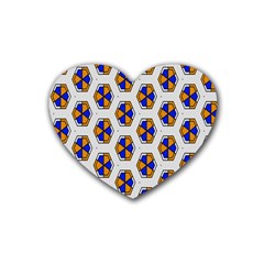 Orange Blue Honeycomb Pattern Heart Coaster (4 Pack)