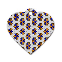 Orange Blue Honeycomb Pattern Dog Tag Heart (one Side) by LalyLauraFLM