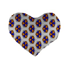 Orange Blue Honeycomb Pattern Standard 16  Premium Heart Shape Cushion 