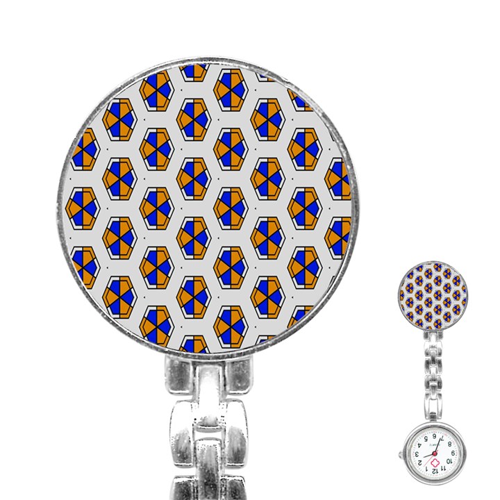 Orange blue honeycomb pattern Stainless Steel Nurses Watch