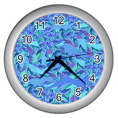 Blue Confetti Storm Wall Clock (silver)