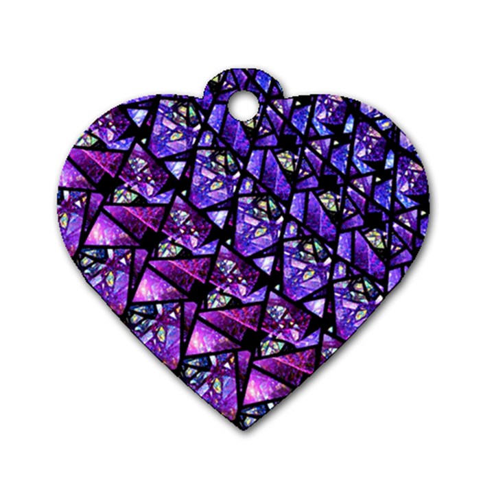  Blue purple Glass Dog Tag Heart (One Sided) 