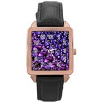  Blue purple Glass Rose Gold Leather Watch  Front