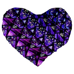  Blue Purple Glass Large 19  Premium Flano Heart Shape Cushion by KirstenStar