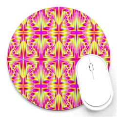 Pink And Yellow Rave Pattern 8  Mouse Pad (round) by KirstenStar