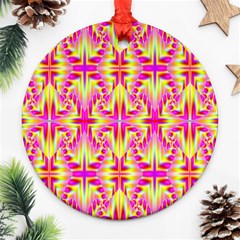 Pink And Yellow Rave Pattern Round Ornament