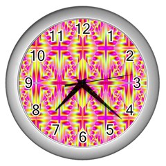 Pink And Yellow Rave Pattern Wall Clock (silver)