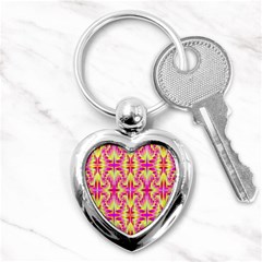 Pink And Yellow Rave Pattern Key Chain (heart)