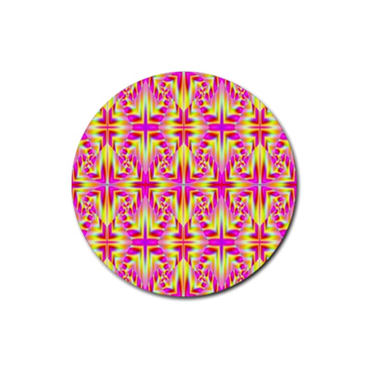 Pink and Yellow Rave Pattern Drink Coaster (Round)