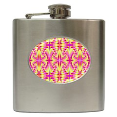 Pink And Yellow Rave Pattern Hip Flask by KirstenStar